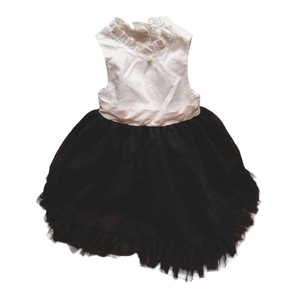 Janie and Jack Cream & Black Dress size 6-12mo Satin & Tulle